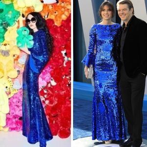 Alice + Olivia Jae Blue Sequin Gown